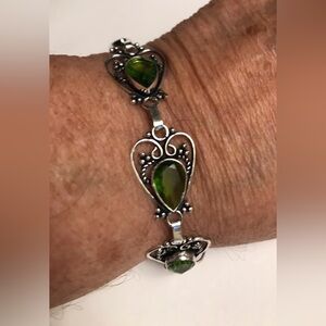 Peridot Stamped 925 Sterling Silver Bracelet